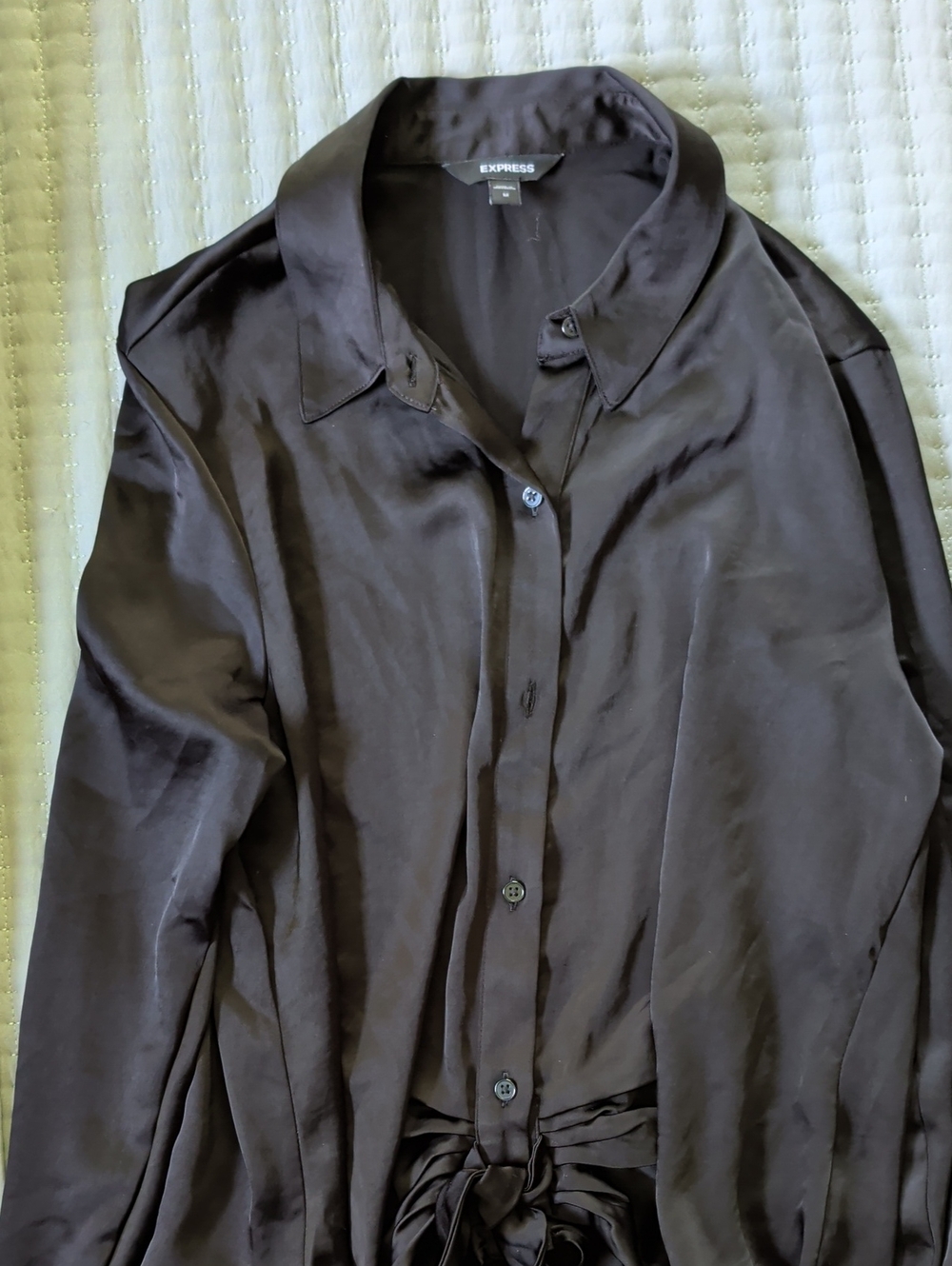 Express Satin Button-Up Shirt in Brown